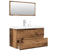 Owoxanthellate Set di 3 mobili da bagno, effetto legno vecchio, 80 x 38 x 45 cm, con vasca da incasso e specchio, robusto e salvaspazio, per piccoli bagni