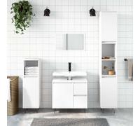 Owoxanthellate Set di 3 mobili da bagno in legno bianco, gambe in ferro, 30 x 30 x 190 cm e 65 x 33 x 60 cm, design moderno con ampio spazio di archiviazione, set completo per bagni piccoli e grandi