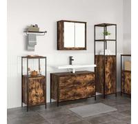 Owoxanthellate Set di 3 mobili da bagno in legno di affumicatura e acciaio, 90 x 34,5 x 60 cm, design moderno, struttura robusta per asciugamani e articoli da toeletta in bagno