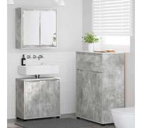 Owoxanthellate Set di 3 mobili da bagno, in legno grigio cemento, 60 x 20 x 60 cm, armadietto a specchio, mobile alto design moderno con regolazione in altezza per piccoli bagni