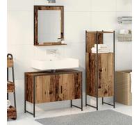 Owoxanthellate Set di 3 mobili da bagno, in legno marrone, 80 x 30 x 60 cm, con specchio e armadietto alto, design moderno, durevole per piccoli bagni e WC degli ospiti