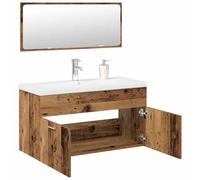 Owoxanthellate Set di 3 mobili da bagno in legno vecchio, 90 x 38,5 x 46 cm, con lavabo in ceramica e specchio, design moderno per piccoli bagni