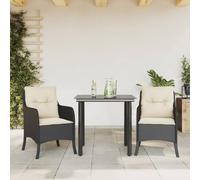 Owoxanthellate Set di 3 mobili da giardino in polyrattan nero, 80 x 80 cm, tavolo 2 sedie con cuscini color crema, design moderno resistente alle intemperie, per balcone, terrazza e piccoli giardini