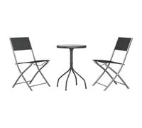 Owoxanthellate Set di 3 mobili da giardino pieghevole in acciaio textilene, colore nero, 45 x 54 x 86 cm e 50 x 71 cm, tavolo in vetro robusto per balcone, terrazza e giardino d'inverno