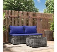 Owoxanthellate Set di 3 sedie da giardino, 63 x 63 x 57,5 cm, in rattan sintetico, con cuscino blu scuro, design moderno, per balcone, terrazza e piccola area salotto
