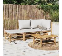 Owoxanthellate Set di 3 sedie da giardino in bambù, 55 x 69 x 65 cm, con cuscino in poliestere grigio chiaro, per balcone, terrazza, giardino