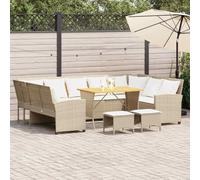 Owoxanthellate Set di 4 divani da giardino in polyrattan beige, 288 x 181 x 87,5 cm, con tavolo in legno di acacia, per terrazza, balcone, design moderno, resistente ai raggi UV e materiale robusto