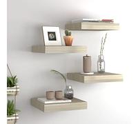 Owoxanthellate Set di 4 mensole sospese moderne da parete in MDF a nido d'ape color rovere, 23 x 23,5 x 3,8 cm, montaggio invisibile per soggiorno, camera da letto, cucina e corridoio