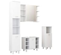 Owoxanthellate Set di 4 mobili da bagno in legno bianco | Set di 4 contenitori per il bagno con armadietto a specchio, armadietto alto, armadietto medio e mobiletto sottolavabo