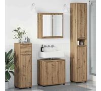 Owoxanthellate Set di 4 mobili da bagno, in legno di quercia Artisan, 60 x 20 x 60 cm, con specchio e scaffale, regolabile in altezza, design moderno per piccoli bagni