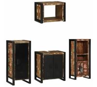Owoxanthellate Set di 4 mobili da bagno in legno massiccio riciclato, set di mobili da bagno con cassetti e ripiani, set di mobili da bagno per uno spazio ottimale, design industriale
