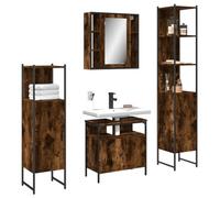 Owoxanthellate Set di 4 mobili da bagno in rovere affumicato, 60 x 60 cm, piccoli bagni, legno e acciaio, armadietto a specchio con ripiano in vetro, mobiletto sottolavabo, 2 armadi alti, WC per