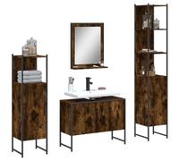 Owoxanthellate Set di 4 mobili da bagno in rovere affumicato, 80 x 33 x 60 cm, mobiletto alto con specchio e ripiano, design salvaspazio, per piccoli bagni e arredi moderni