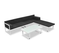 Owoxanthellate Set di 4 mobili da giardino in alluminio, con tavolino da caffè e cuscini, set lounge per terrazza e giardino, nero/bianco, 254 x 193 cm