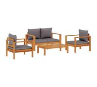 Owoxanthellate Set di 4 mobili da giardino in legno di acacia, 122 x 68 cm, con tavolo e cuscino grigio, robusto, moderno, per terrazza, balcone e giardino d'inverno