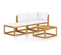 Owoxanthellate Set di 4 mobili da giardino in legno di acacia con imbottitura crema, 68 x 68 cm, tavolino da caffè e salotto modulare per balcone, terrazza e giardino d'inverno