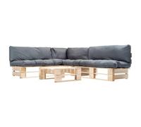 Owoxanthellate Set di 4 mobili da giardino in legno di pino grigio, 220 x 176 cm, resistente alle intemperie, con spessi cuscini per terrazza, balcone, giardino d'inverno e per interni