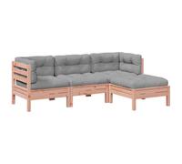 Owoxanthellate Set di 4 mobili da giardino in legno Douglasie, 63 x 63 cm, con cuscino grigio Oxford, lounge modulare per terrazze, balconi, giardini, sedute per esterni, con poggiapiedi