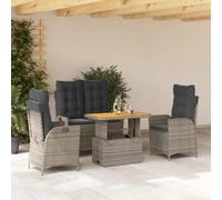 Owoxanthellate Set di 4 mobili da giardino in rattan con tavolo in legno regolabile in altezza e funzione sdraio, 90 x 55 cm, grigio, protezione dalle intemperie, per balcone, terrazza, giardino