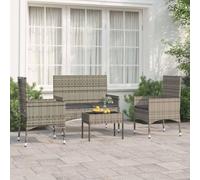 Owoxanthellate Set di 4 mobili da giardino in rattan grigio con panchina, 90 x 51 x 85 cm, piano in vetro, 50 x 30 x 35 cm, resistente alle intemperie, per balcone, terrazza e giardino d'inverno