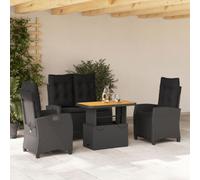 Owoxanthellate Set di 4 mobili da giardino in rattan sintetico, nero, con piano regolabile e spessi cuscini imbottiti, 90 x 55 x 40/71 cm, resistente alle intemperie, per balcone, terrazza e giardino