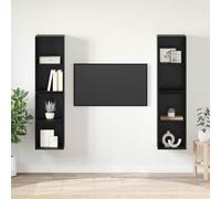 Owoxanthellate Set di 4 mobili per TV, montaggio a parete, 37 x 37 x 72 cm, colore nero, effetto rovere, cornice in legno massello, moderna, salva spazio per soggiorno, sala da pranzo, corridoio e