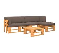 Owoxanthellate Set di 4 pallet lounge in legno di pino con cuscini | Set rustico per terrazza e giardino, con comodi cuscini e braccioli flessibili da montare.