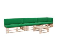 Owoxanthellate Set di 4 pallet lounge in pino impregnato, 60 x 60 x 25 cm, tavolo 110 x 65 x 55 cm, divani verde, design moderno, durevole, per giardino, terrazza, balcone