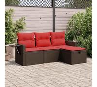 Owoxanthellate Set di 4 pezzi per divano da giardino in rattan PE marrone/rosso, 55 × 53 × 34 cm, resistente alle intemperie, terrazza/balcone