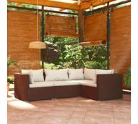 Owoxanthellate Set di 4 sale da giardino in polyrattan, marrone, 70 x 70 x 60,5 cm, resistente alle intemperie, con cuscino crema, divano modulare per esterni, terrazza, giardino, balcone