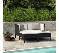 Owoxanthellate Set di 4 salone da giardino in rattan nero, 69 x 69 cm, moderno divano angolare in polyrattan, con cuscini, resistente alle intemperie, per balcone, giardino e terrazza