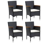 Owoxanthellate Set di 4 sedie da giardino in polyrattan nero, resistenti alle intemperie, con braccioli in legno di acacia, 55 x 58 x 84 cm, colore bianco crema
