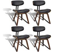 Owoxanthellate Set di 4 sedie da pranzo in legno di buio e ecopelle, ergonomiche, imbottite, stile retrò, con struttura in metallo, per sala da pranzo e cucina, colore: nero e marrone