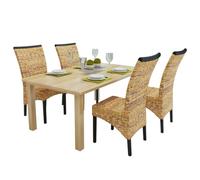 Owoxanthellate Set di 4 sedie da sala da pranzo in legno di mango e canapa di manila intrecciata a mano, 47 x 50 x 97 cm, portata 110 kg, design moderno naturale per cucina, sala da pranzo, giardino