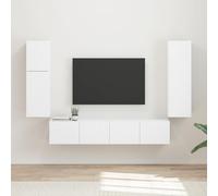 Owoxanthellate Set di 4 tavole basse per TV da parete in legno bianco, 30 x 31 x 100 cm, design moderno con ampio spazio e linee sottili per soggiorno, camera da letto, corridoio