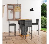 Owoxanthellate Set di 5 bar da giardino 80 x 80 x 110 cm, in rattan sintetico grigio e legno di acacia con cuscino antracite, resistente alle intemperie, montaggio necessario per balconi, terrazze e