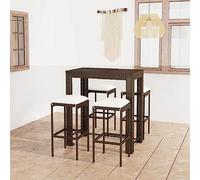 Owoxanthellate Set di 5 bar da giardino in rattan sintetico, resistente alle intemperie, 100 x 60,5 x 110,5 cm, con 4 sgabelli da bar e cuscini, per terrazza, balcone e giardino