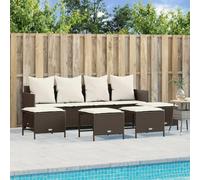 Owoxanthellate Set di 5 divani da giardino, 204 x 55 cm, in polyrattan marrone, con sgabello e cuscino resistente alle intemperie, schienale regolabile, per esterni, terrazza, balcone, giardino