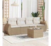 Owoxanthellate Set di 5 divani da giardino beige, 250 x 62 x 69 cm, in rattan sintetico, resistente alle intemperie, modulare con tavolo in vetro, spazio di archiviazione e cuscino lavabile per