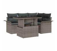 Owoxanthellate Set di 5 divani da giardino in polyrattan, resistente alle intemperie, modulare, altezza schienale 69 cm, telaio in acciaio, con tavolo in vetro, cuscino esterno, colore: grigio