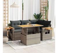 Owoxanthellate Set di 5 divani da giardino in rattan PE resistente alle intemperie, 285 x 55 cm, in legno di acacia, grigio scuro, design moderno, robusto e durevole, per balcone, terrazza, giardino