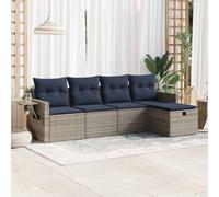 Owoxanthellate Set di 5 divani da giardino in rattan sintetico, 55 x 53 x 34 cm, grigio, blu navy, resistente ai raggi UV, con spazio di archiviazione, resistente agli agenti atmosferici, per balconi