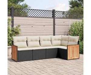 Owoxanthellate Set di 5 divani da giardino nero 62 x 62 x 69 cm in rattan sintetico ad angolo con spazio di archiviazione, resistente alle intemperie, balcone, set di mobili con cuscino rimovibile per