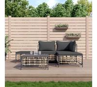 Owoxanthellate Set di 5 lounge da giardino, antracite, 72 x 72 cm, divano angolare in polyrattan, con tavolo e poggiapiedi, robusto, resistente alle intemperie, piccolo per balcone, terrazza e