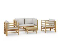Owoxanthellate Set di 5 lounge da giardino in bambù con imbottitura grigio chiaro, 55 x 65 x 30 cm, per esterni, terrazze, balconi e giardini d'inverno