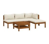 Owoxanthellate Set di 5 lounge da giardino in legno di acacia, imbottitura color crema, resistente alle intemperie, modulare per terrazze, balconi e giardini d'inverno