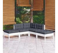 Owoxanthellate Set di 5 lounge da giardino in legno di pino bianco, 63,5 x 63,5 x 62,5 cm, resistente alle intemperie, colore antracite, con imbottitura, design moderno, robusto, per balcone, terrazza