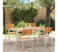 Owoxanthellate Set di 5 mobili da giardino in legno massello di teak marrone, 150 x 90 cm, tavolo con 6 sedie, design moderno, robusto e resistente alle intemperie, per terrazze, balconi, giardini
