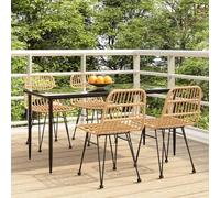 Owoxanthellate Set di 5 mobili da giardino in rattan sintetico, resistente alle intemperie, 160 x 80 cm, nero, piano in vetro, ergonomico, design moderno, robusto e durevole, per balcone, terrazza