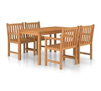 Owoxanthellate Set di 5 mobili da giardino in teak, 140 x 80 cm, set da pranzo con 4 sedie, resistente alle intemperie, design moderno, robusto e durevole, per cucina, balcone e terrazza